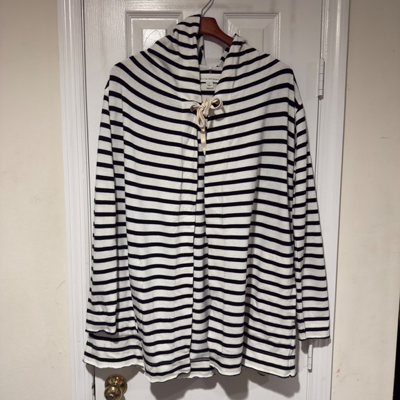 White + Warren Navy Stripe Hooded Swim Cover UpSize LMade in Peru